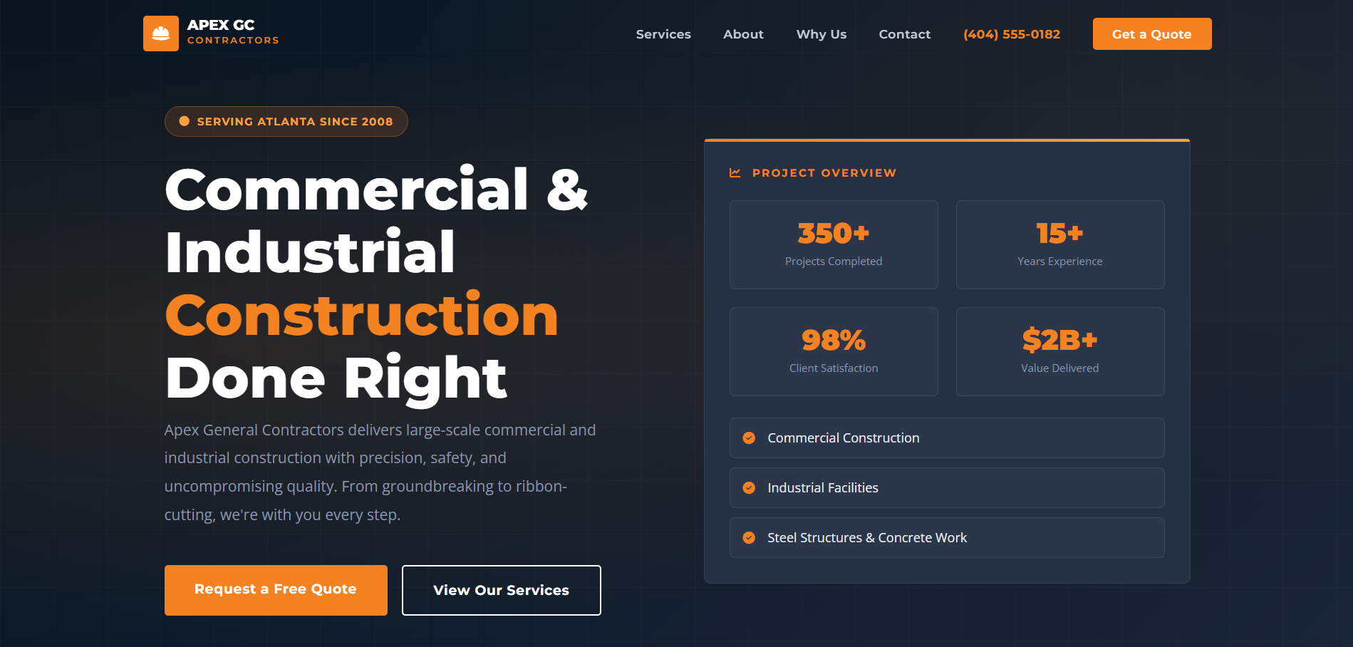 Apex General Contractors website screenshot